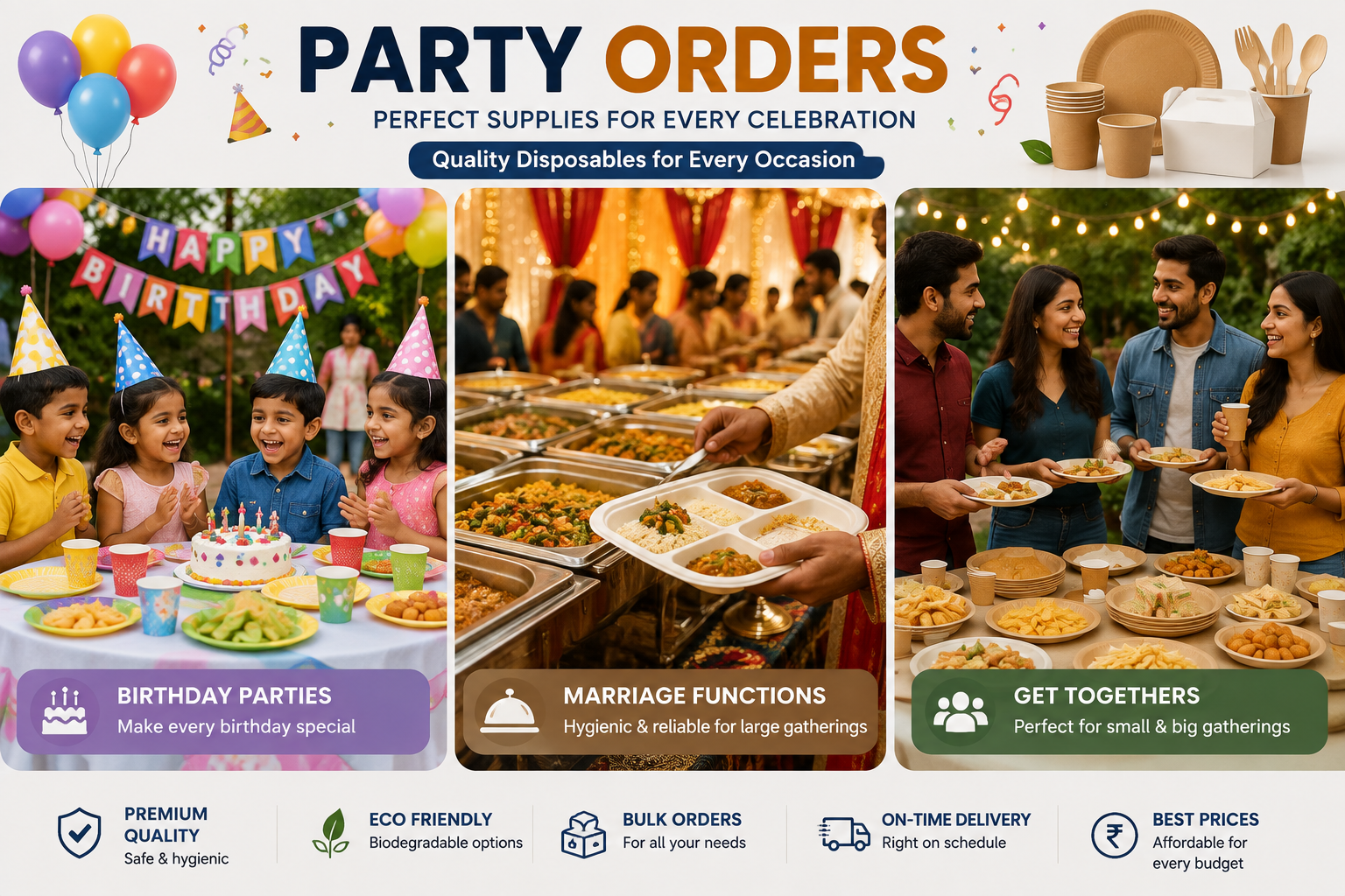 Disposable tableware for birthday parties, marriage functions and get-togethers